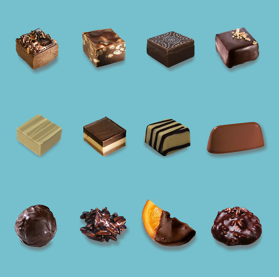 Assorted chocolate pralines photographed by Vestri